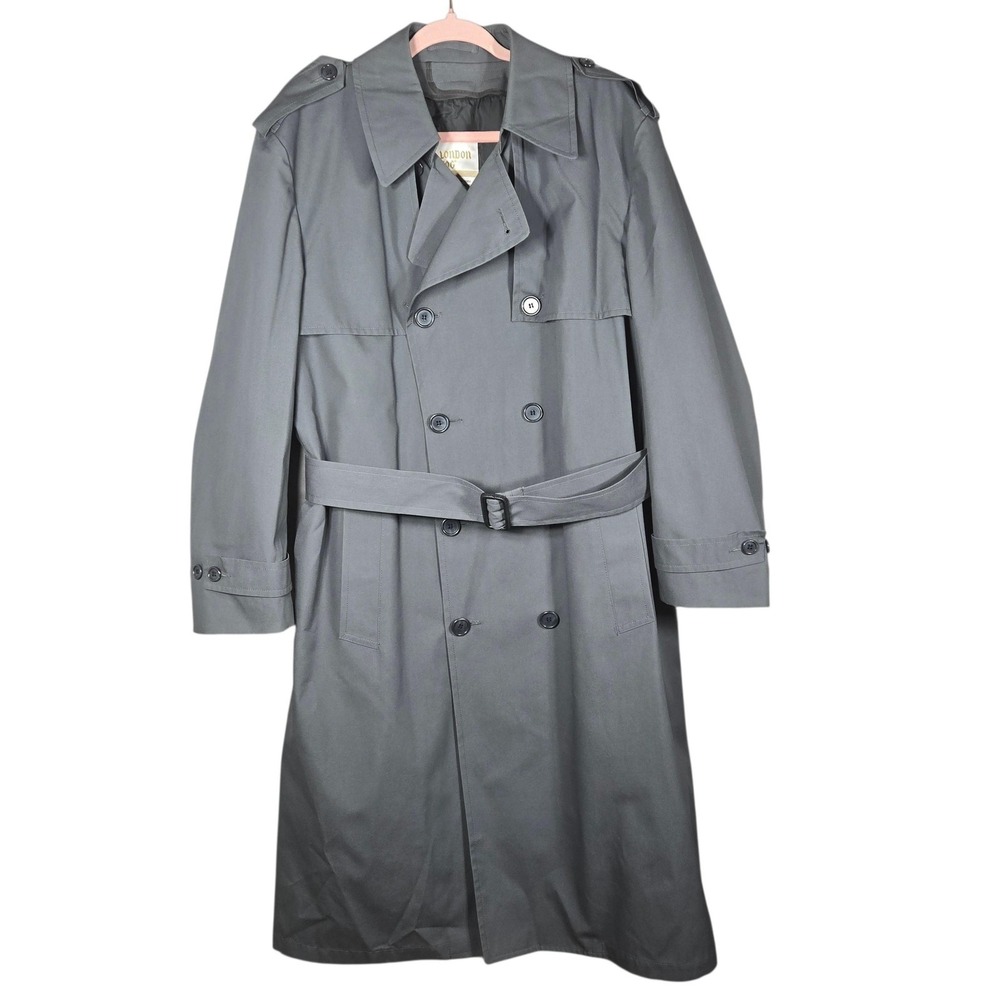Vtg London Fog Putney 74 Trench Coat Mens 40 Gray Made in USA Thinsulate Belted